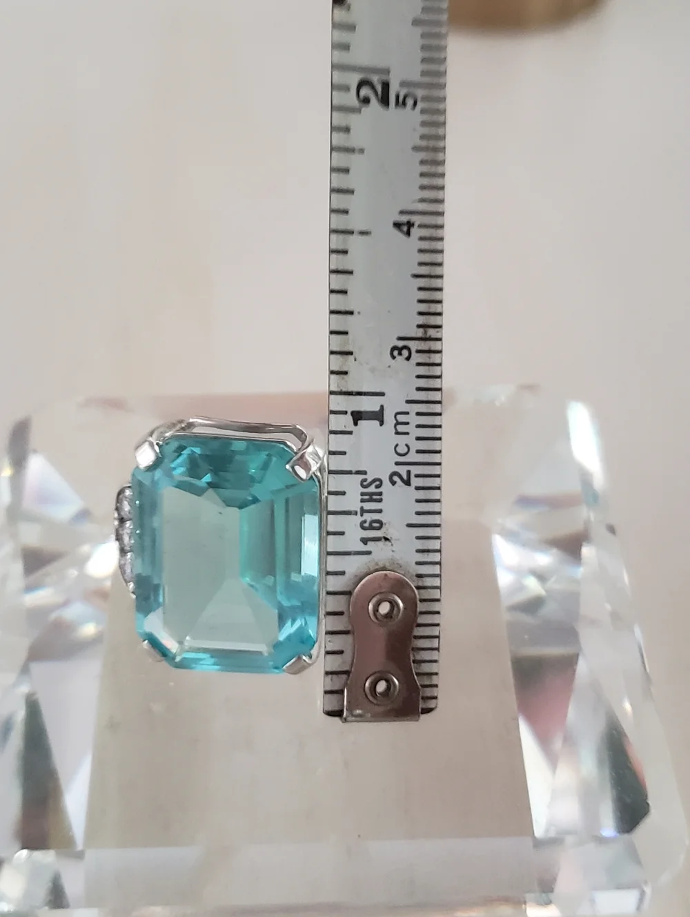 Cocktail Ring, Faux Aquamarine, Sterling Silver, Not Used, Like New, Size 8